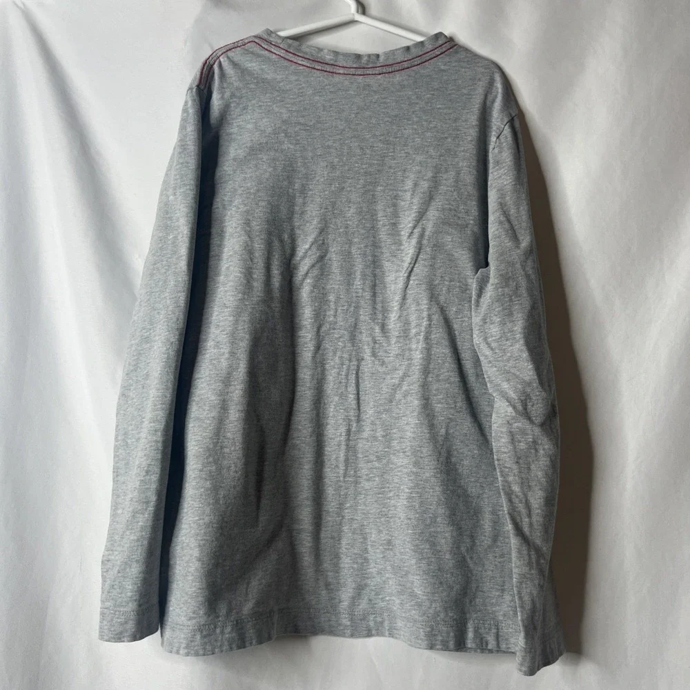 Hanna Anderson 140 (10) Boys Christmas Shirt‎ T-Rex Dinosaur Santa Hat Gray